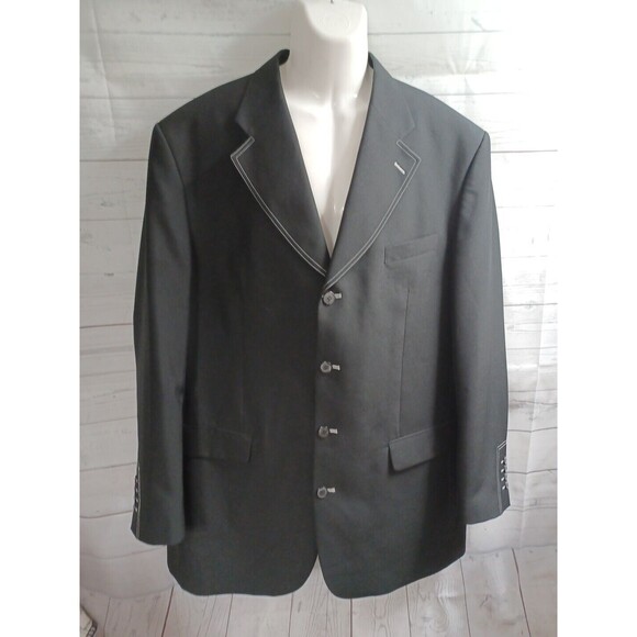 Fortino Landi Mens Black Blazer Jacket Sports Coat Thick Stitch Sz 42L - Picture 1 of 8